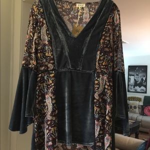 Bohemian Inspired Blue Velvet Paisley Tunic